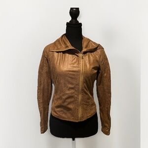 XOXO Brown Faux Leather-Texture Zip Jacket XS – Moto Biker Style / Lightweight